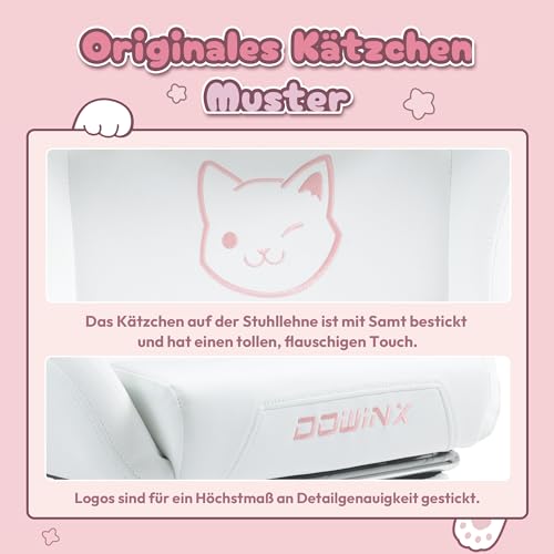 Sedia da gioco – Dolce gatto Edition – Sedia ergonomica per computer con schienale alto e supporto lombare, in pelle PU, poggiapiedi, gatto bianco - Sedia gaming - Immagine 4