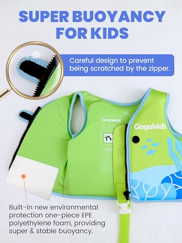 Gogokids Toddler Swim Vest Pool Floaties for Kids 1-2-3-5-7-9 Yrs, Neoprene Kids Swimming Jacket w/Adjustable Safety Strap & Zip, Toddler Float Jacket 33-66lbs for Beach Puddle Pool Boys Girls Niños — view 5