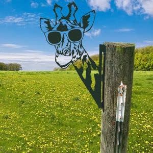 Farm Bear Art Garden Decor Outdoor Decoration, Farm Peeping Cow Metal Art Outdoor Decor, Fence Animals Silhouette Art Decoration for Farmhouse, Yard, Lawn Weather Proof & Durable Giraffe