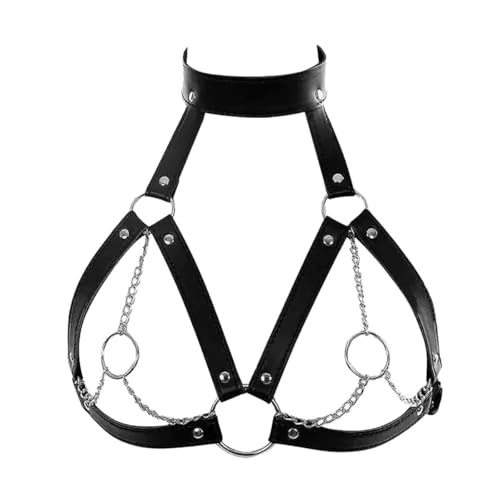 Leather Bra CageStyle Shoulder Strap,Chest Harness for Women Fashion Goth,Punk Black Leather Chest Harness Body Waist Chain Belt Rave Nightclub Belly Bra Jewelry Accessor for Halloween Carnival