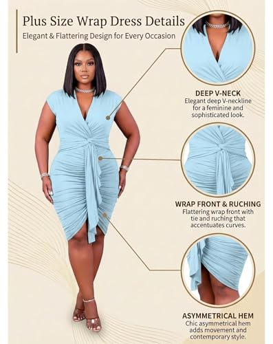 Image of IyMoo Women's Sexy Plus Size Bodycon Sleeveless Drawstring Ruched Mini Club Dresses