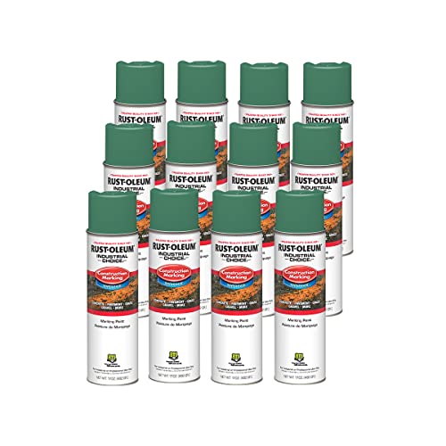 Image of Rust-Oleum Construction Marking Spray Paint, Water-Based, Safety Green | M1400 System, 17oz. Construction & survey marking; fast-dry inverted spray for pavement, soil, turf & utilities. Pack of 12.