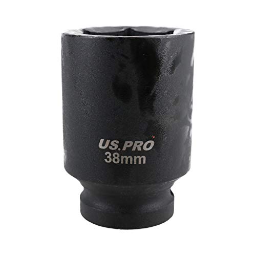 Llave de vaso de impacto de 38 mm de profundidad, 3/4 pulgadas, hexagonal, 6 puntos, acero al cromo vanadio