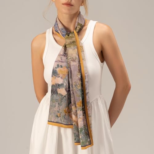 Womens Long Silk Scarf Mulberry Floral Silk Scarf for Hair3