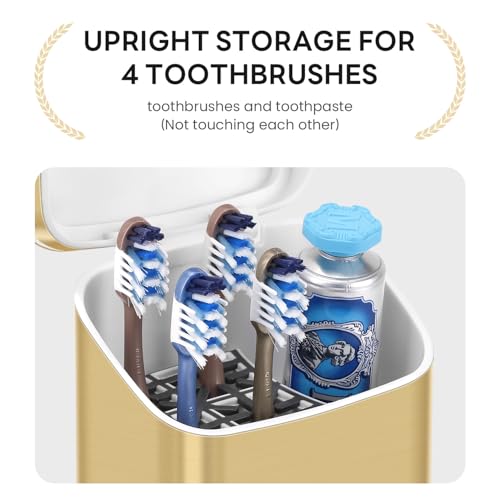 GFWARE Toothbrush Holders with Cover - Dustproof Toothbrush Holders for Bathrooms, Detachable Bathroom Counter Organizers with Drainage, Kids Toothbrush and Toothpaste Holder with Lid, Gold by GFWARE - Image 3