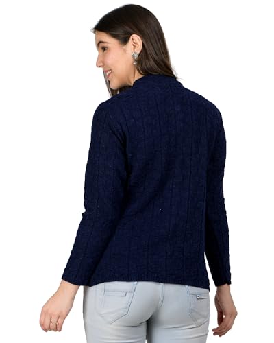 Image of Lady Willington Women Woolen Round Neck Self Design Cardigan Heavy Rainbow Fabric Cardigan Winter Wear Pure Wool Cardigan for Women Free Size Long Cotty Warm Cardigan Free Sizes