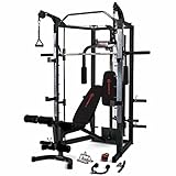 Marcy Multiestaciones Eclipse RS7000 – Jaula de musculación con Barra olímpica guiada & Banco de pesas con Curl de piernas – Squat Rack Sentadillas – Power Cage Barra fija de Dominadas - Pectorales Pec Dec – Home Gym con Poleas altas cruzadas y Remo Sentado