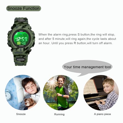 Image of Kids Watch Digital for Boys-Waterproof Kids Sports Watch with Light, Alarm&Snooze,Stopwatch Military Design Silicone Band Gift for Birthdays,Christmas Outdoor Activities(8+ Years)