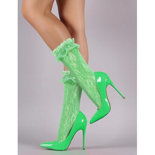 Image of Women Lace Ruffle Socks White Black Frilly Lolita Crew Dress Socks
