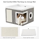 JF HOME BLISS Cat House for Indoor Pets 2 Layer Large cat cave with Scratch Board and Ball (Flax, 1) - Image 3