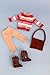 - Fun Loving Girl - 4 Piece Outfit - Colorful Turtle Neck with Beige Stretchy Leggings, Brown Purse and Brown Sherpa Boots - Clothes Fits 18 Inch American Girl Doll (Doll Not Included)