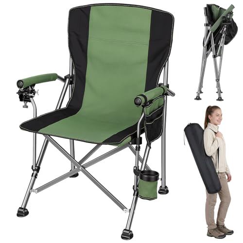 newuzis Chaise de pêche Pliable, résistante en Toile Oxford 600D avec Support de Canne Amovible, Charge 150 kg, antidérapante Tout Terrain (Black Green)