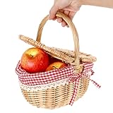 Alipis Cestino Da Picnic Vimini Con Doppio Coperchio Manico Portatile 5X7X5 Pollici Cesto Intrecciato Per Conservazione Alimenti E Accessori Esterni Casa