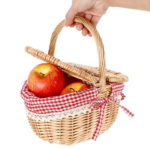 Alipis Cestino Da Picnic Vimini Con Doppio Coperchio Manico Portatile 5X7X5 Pollici Cesto Intrecciato Per Conservazione Alimenti E Accessori Esterni Casa