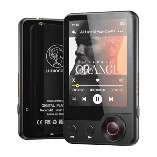 Image of AUDIOCULAR M71 MP3 Music Player with Bluetooth 5.3, HiFi Speaker, 2.4 inch Touch Screen, 32GB Storage (Up to 128GB), Dual Audio Jack, Type-C Port, Video Playback, E-Book, Alarm, FM Radio etc. (32GB-Black)