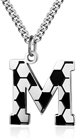 AIAINAGI Initial A-Z Letter Soccer Necklace for Men - Charm Pendant With Stainless Steel Silver Chain 22inch - Personalized Gift