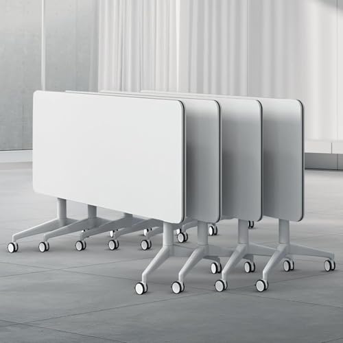 Mesa para Sala De Conferencias, Mesa De Capacitación Móvil Plegable, Escritorio Plegable Portátil, Mesa De Reuniones,4pcs White,120 * 40 * 75H