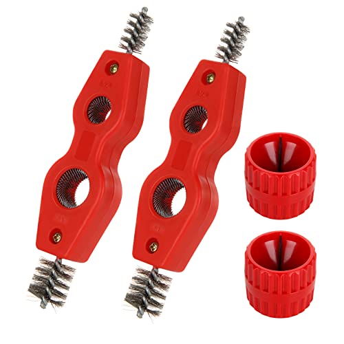 JMIATRY Lot de 4 nettoyeurs et alésoirs en cuivre, outil d'ébavurage, 2 cure-pipes en cuivre et 2 alésoirs, brosse d'ébavurage 4 en 1 pour tuyaux en PVC, PPR, cuivre et aluminium Cover