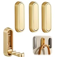 EliphonTowne 4PCS Folding Clothes Hook - Multi Functional Pressing Foldable Wall Hook, Zinc Alloy Wall Coat Racks, Storage Style Door Hangers, Rust Resistant and Durable, Super Load Capacity (Golden)