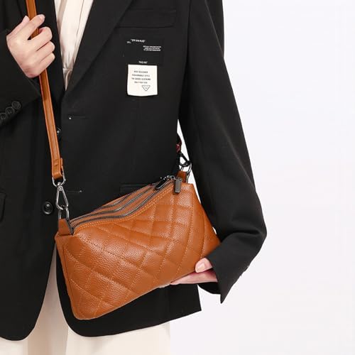 Image of Genuine Leather Crossbody Purses for Women Small Shoulder Handbags Quilted Hobo Bags