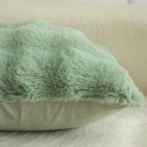 Image of MANDIOO Pack of 2 Thick Plush Wool Decorative Throw Pillow Covers Super Soft Wave Bubble Fur Velvet Cushion Covers Pillow Shams for Couch Bed Living Room 22x22 Inch Sage Green