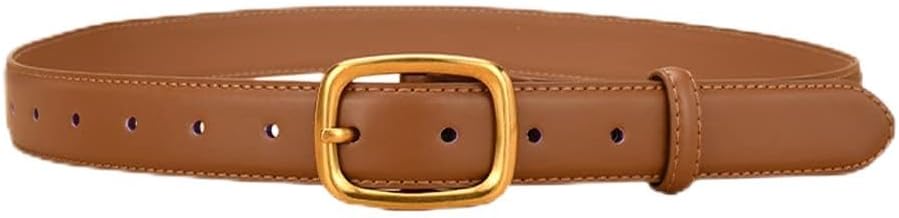 Womens Black Belts for Jeans, Genuine Brown Leather Belt Women, 2.8CM Width Womens Black Belt with Gold Buckle for Pants