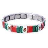 Fablinks Italian Charm Bracelet, 9mm Stainless Steel Flag Charms Link Bracelets for Women, Expandable Stretch Modular Country Jewelry for Men (Mexico)