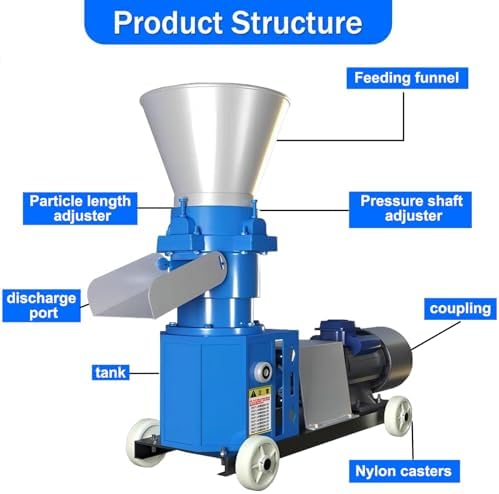 High-Efficiency Feed Pellet Machine 400lb/h, Customizable Animal Feed Mill with 2.5mm to 8mm Die Plates for Cattle, Chicken, Duck, Pig - Durable & Versatile Feed Maker
