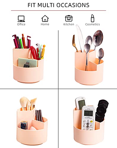 Image of Desk Pencil Pen Holder, 3 Slots 360-Degree Spinning Organizers, Desktop Storage Stationery Supplies, Cute Cup Pot for Office, School, Art Supply, Kids - Pink