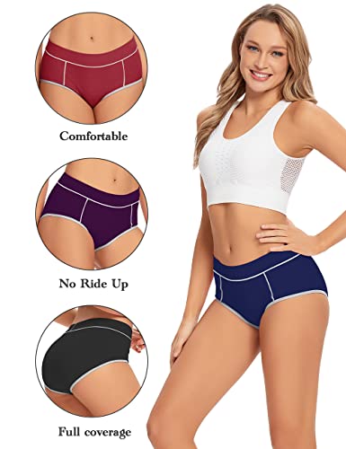 Image of POKARLA Women's Cotton Stretch Underwear Briefs Ladies Mid Rise No Muffin Top Hipster Panties Multipack