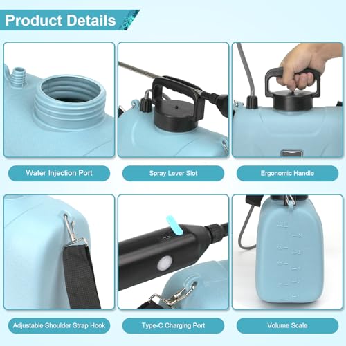 SZHLUX 1.35 Gallon Battery Powered Sprayer, Upgrade Electric Sprayer with USB Handle, Telescopic Wand, 3 Mist Nozzles and Adjustable Shoulder Strap, Garden Sprayer for Gardening, Cleaning