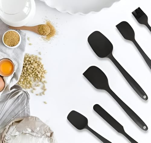 Image of Achintya 6-Piece Silicone Spatula Set | Heat Resistant Non-Stick Kitchen Utensils for Baking & Cooking | Flexible Rubber Scrapers, Basting Brush & Icing Spatulas for Mixing