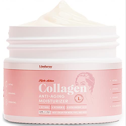 Collagen Cream - Anti Aging Face Moisturizer - (TRIPLE ACTION) Day & Night - Natural Formula with Retinol, Hyaluronic Acid & Vitamin E & C - Cleanse, Moisturize, and Protect Your Skin