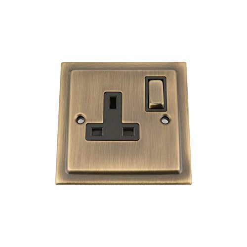 Single Plug Socket 1 Gang 13 Amp - Victorian - Antique Brass