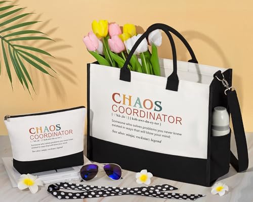 Image of Thank You Gifts for Women, Administrative Professional Day Gifts, Chaos Coordinator Gift for Coworker Boss Lady Manager Nurse Employee Teacher Appreciation Gift Birthday - Canvas Tote Bag Makeup Bag
