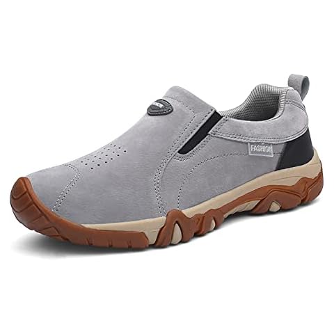 Walking Shoes Mens Lightweight Slip On Hiking Trekking Shoes Outdoor Non Slip Trail Hiking Footwear Grey Cover