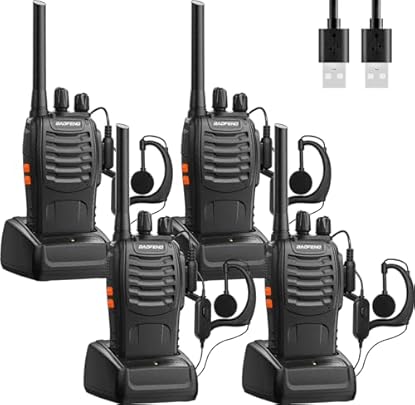 Foto di Baofeng Walkie Talkie Ricetrasmittente Radio UHF Civile Professionali Ricaricabili a Lungo Raggio Radio Bidirezionale ，Include cuffie, caricatore USB e batteria (4 pezzi)
