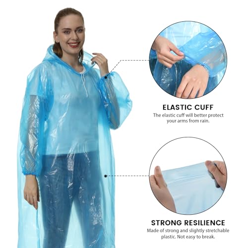Rain Poncho for Adults, 10 Pack Waterproof Poncho, Disposable Light Weight Rain Poncho with Drawstring Hood for Women & Men, Transparent Emergency Raincoat for Camping, Hiking, Theme Parks, Climbing - Image 4