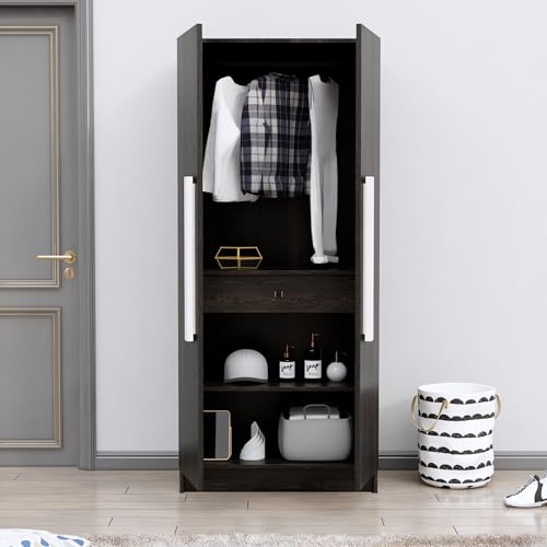 Image of Bniture 2 Door Wooden Wardrobe for Bedroom | Almirah for Clothes with 4 Shelves, Engineered Wood Wardrobe for Clothes | Cupboard for Bedroom (46D x 80W x 182H CM) | 3 Years Warranty (Frosty White)