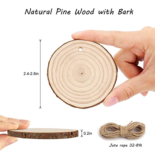 40 Pcs 2.4-2.8 Inch Natural Wood Slices For Craft Wood Unfinished Kit Predrilled With Holes Wooden Circles Great For Arts Rustic Christmas Ornaments Diy #TOP1