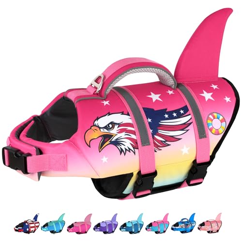 Dogcheer Dog Life Jacket, Cute Shark Dog Life Vest for Swimming Boating with Superior Buoyancy and Rescue Handle, Adjustable Puppy Floating Swim Vest for Small Medium Large Dogs - Pink Eagle