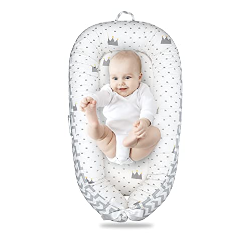 Image of Mamibaby Baby Lounger for Newborn Cover - Newborn Lounger for 0-12 Months, Breathable & Portable Infant Lounger - Adjustable Cotton Soft Baby Floor Seat for Travel, Newborn Essentials (Crown)
