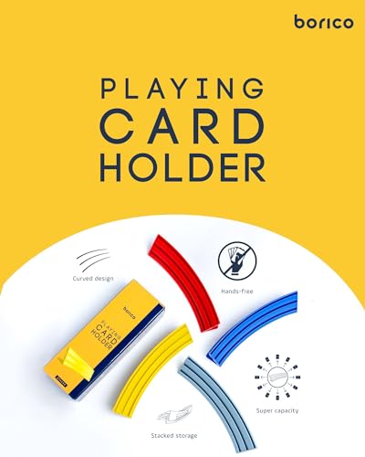 card holders for playing cards - 4 pack playing card holder for kids and adultsstackable storage game card tray for arthritis patients with a travel pouch 4 colors