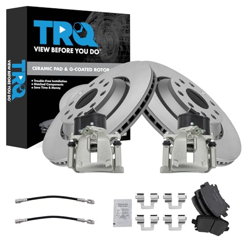 Image of TRQ Rear Brake Pad and Rotor Set Ceramic Coated Rotors Calipers Compatible with 2010-2016 Volkswagen CC