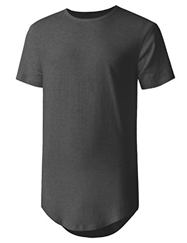 Hat and Beyond Mens Hipster Curve Hem Droptail Tee Premium Longline T Shirts (X-Large, 1hc01_Charcoal)