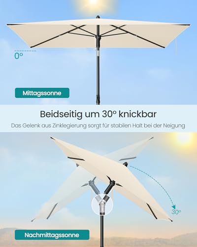 SONGMICS Sonnenschirm Balkon, 190 x 120 cm, Gartenschirm rechteckig, UPF 50+ Sonnenschutz, knickbar, Terrassenschirm, Outdoor Garten Terrasse Strand, Tragetasche, ohne Ständer, beige GPU024LZ01 3