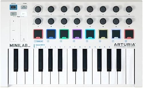 Arturia - MiniLab MkII - Portable MIDI Controller for Music Production, with All-in-One Software Package - 25 Keys, 8 Multi-Color Pads