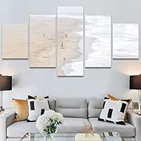 SIGNWIN 5 Panel Canvas Wall Art Beach Blue Coastal Cool Photography Relax/Calm for Home Decorations Ready to Hang - 60
