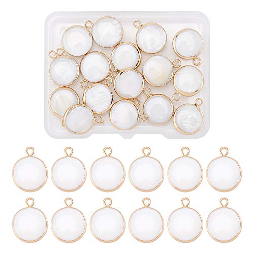 Benecreat 16Pcs Freshwater Shell Charms Pendants Flat Round Shell Charms With Gold Plated Brass Edge For Bracelet Necklace Diy Jewelry Making, 16X13X5Mm #TOP7