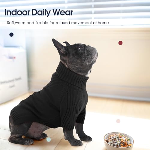 Image of Turtleneck Dog Sweater,Thermal Knitted Sweater for Small Dogs Girl Boy, M | 4-Way Stretchy Fit, Cozy & Warm Pullover Clothes for Fall Winter, Indoor & Outdoor Knitwear, Fit for Frenchie, Dachshund